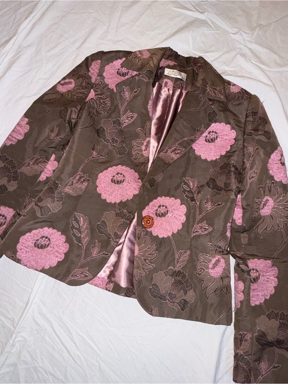 Mudd Brown Blazer with Pink Floral Jacquard